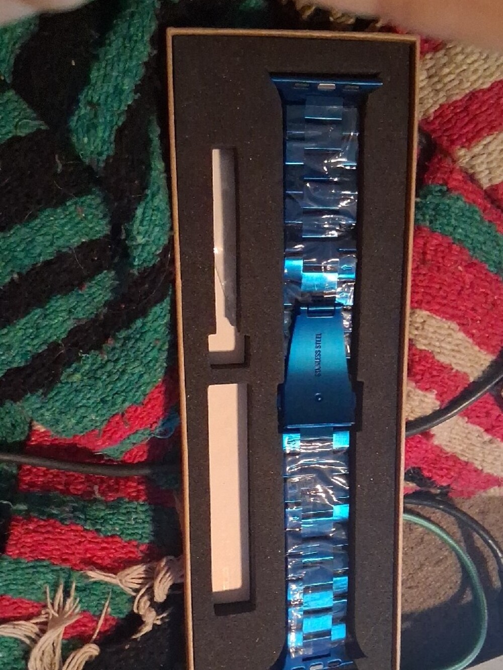 Blue & Gold Stainless Steel Watch Band - Solid Link Clasp - Picture 2 of 5